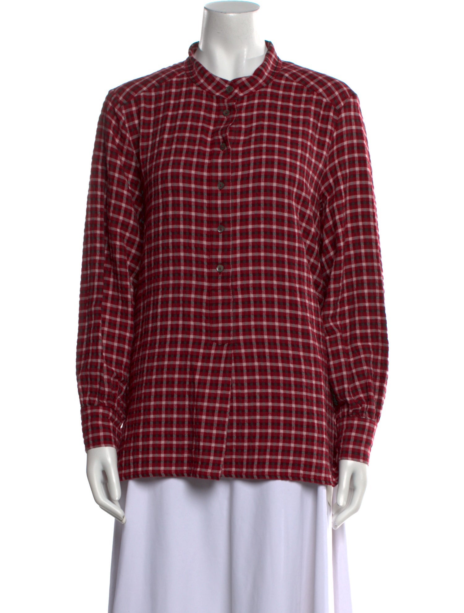 Brora Plaid Print Crew Neck Button-Up Top