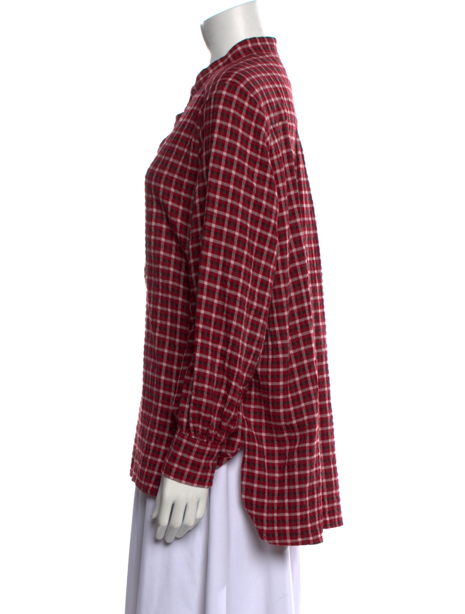 Brora Plaid Print Crew Neck Button-Up Top