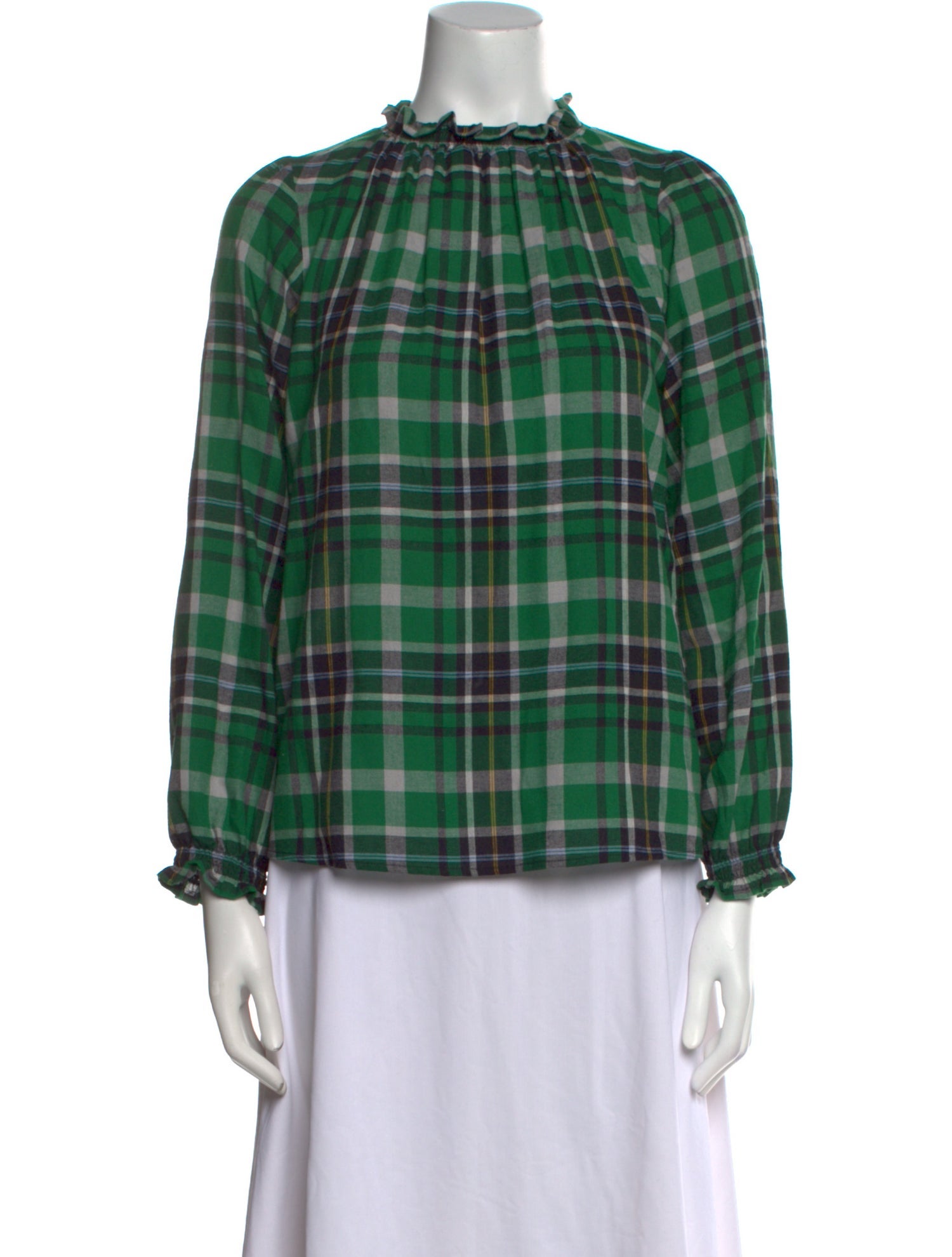 Brora Plaid Print Mock Neck Blouse
