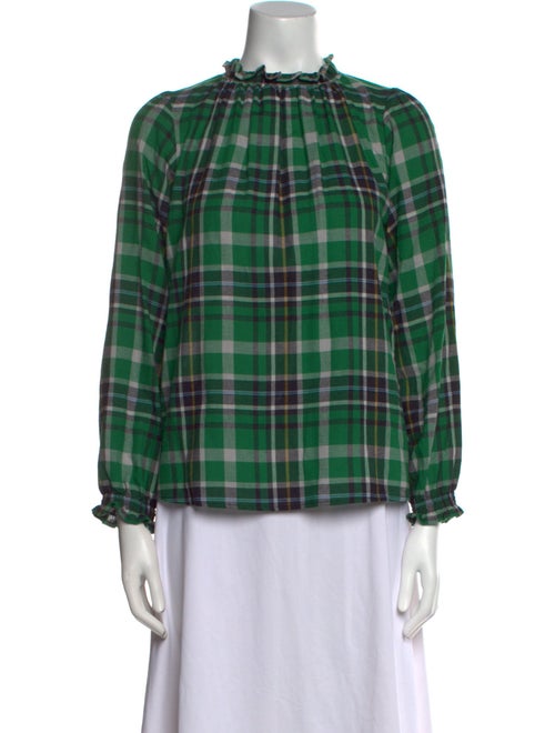 Brora Plaid Print Mock Neck Blouse