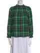 Brora Plaid Print Mock Neck Blouse