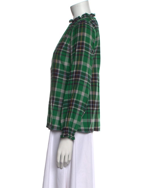 Brora Plaid Print Mock Neck Blouse