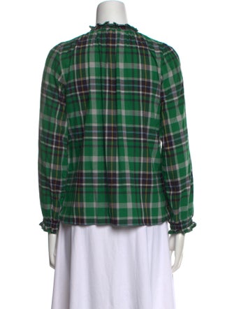 Brora Plaid Print Mock Neck Blouse