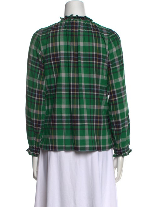 Brora Plaid Print Mock Neck Blouse