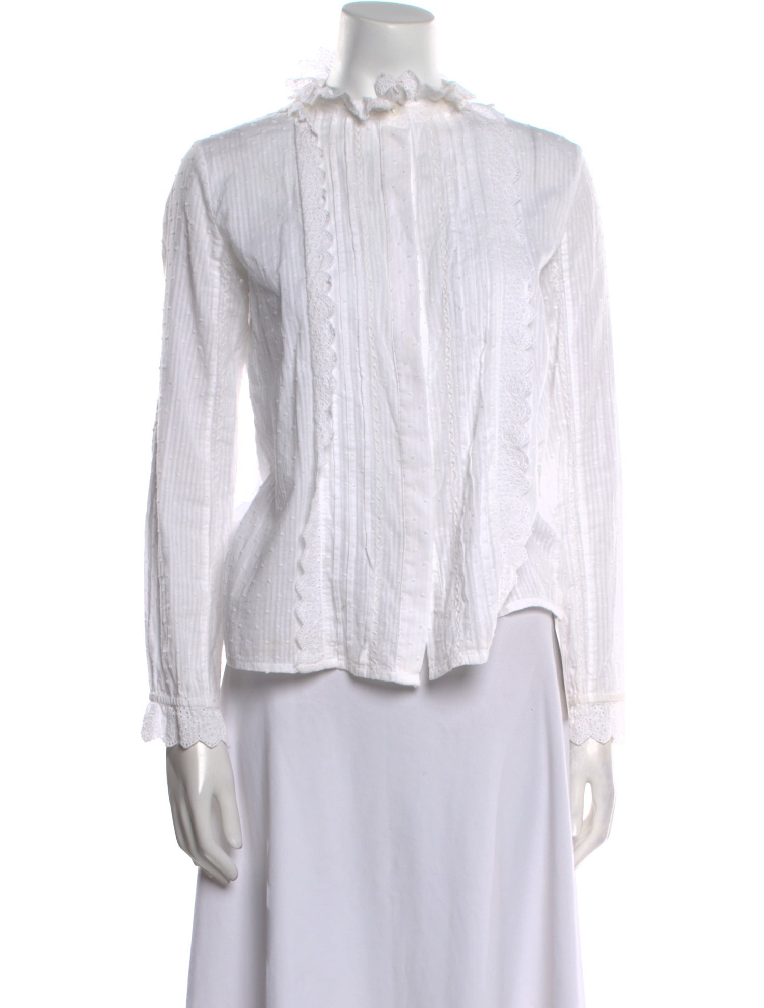 Brora Striped Mock Neck Button-Up Top