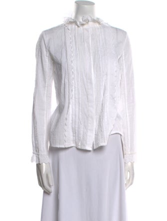 Brora Striped Mock Neck Button-Up Top