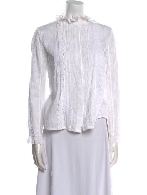 Brora Striped Mock Neck Button-Up Top