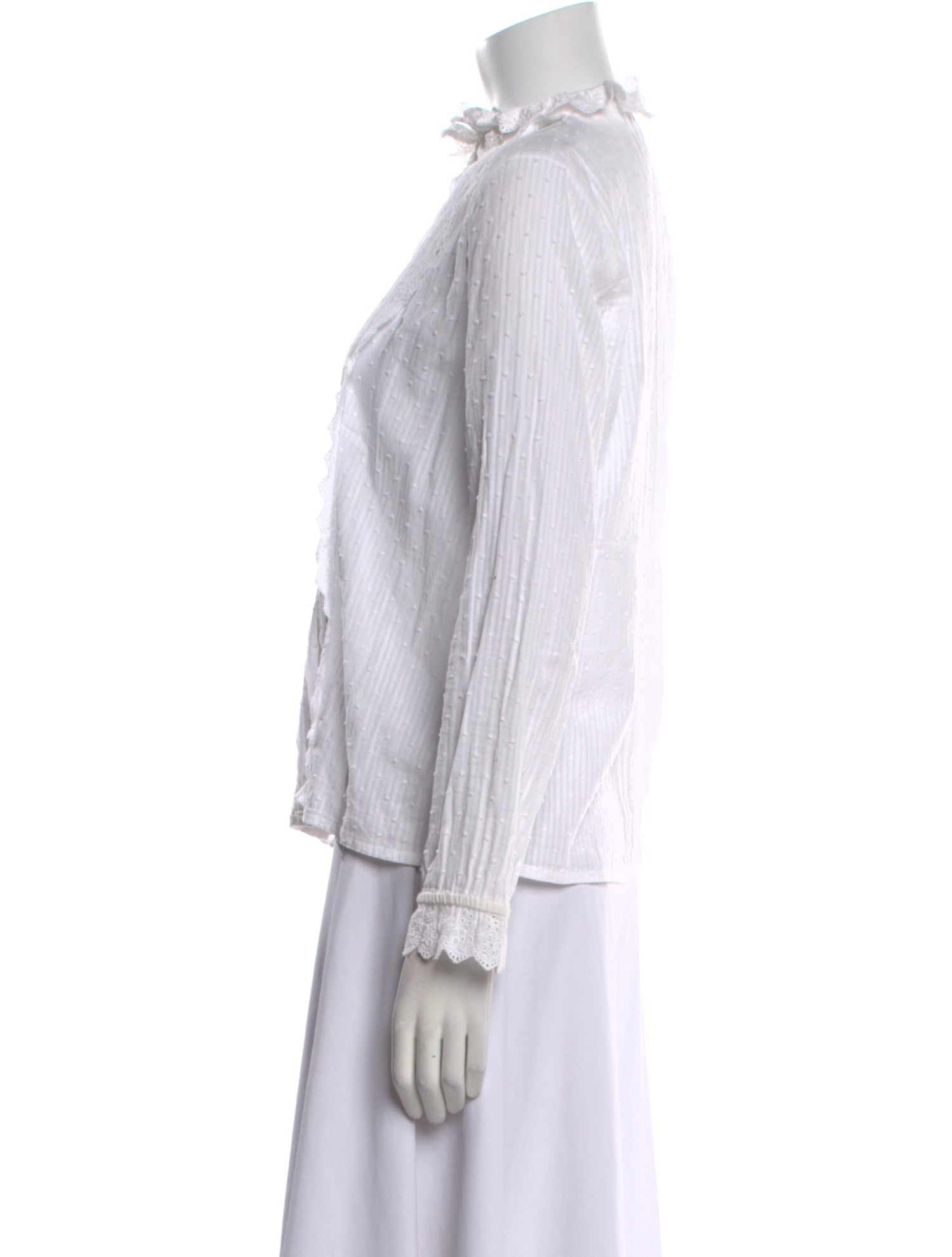 Brora Striped Mock Neck Button-Up Top