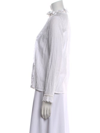 Brora Striped Mock Neck Button-Up Top