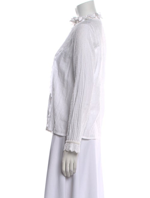 Brora Striped Mock Neck Button-Up Top