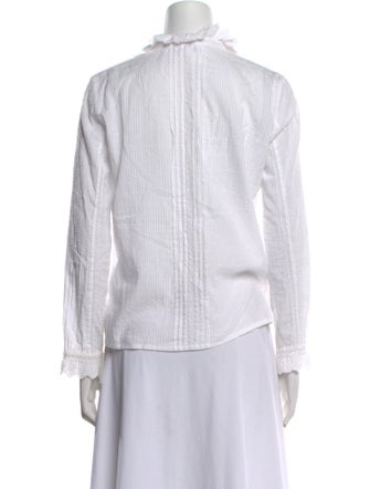 Brora Striped Mock Neck Button-Up Top