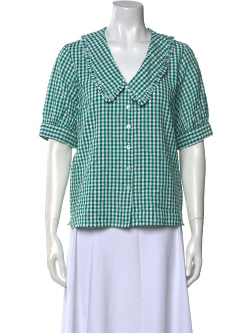 Brora Plaid Print Short Sleeve Button-Up Top