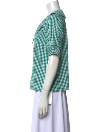 Brora Plaid Print Short Sleeve Button-Up Top