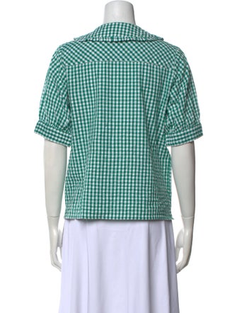 Brora Plaid Print Short Sleeve Button-Up Top