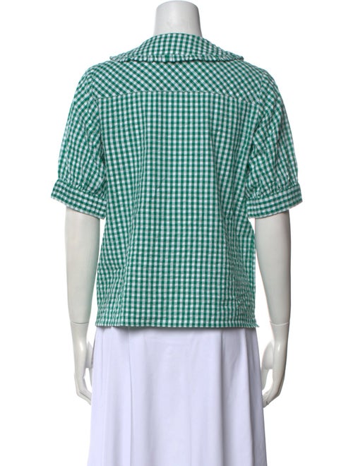 Brora Plaid Print Short Sleeve Button-Up Top