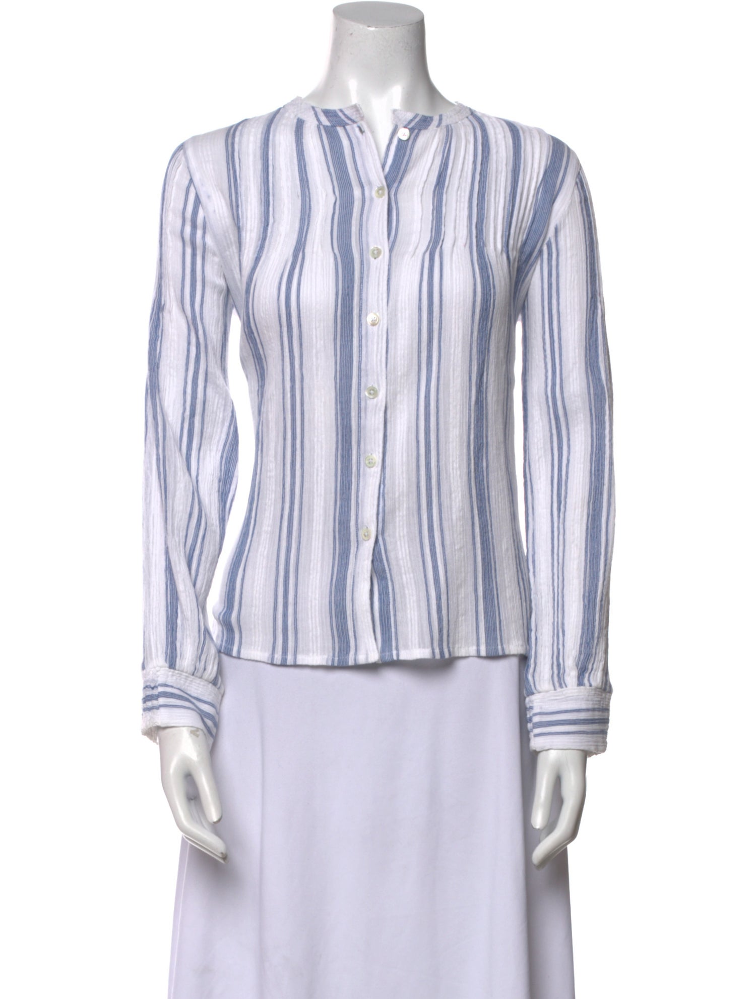 Brora Striped Scoop Neck Button-Up Top