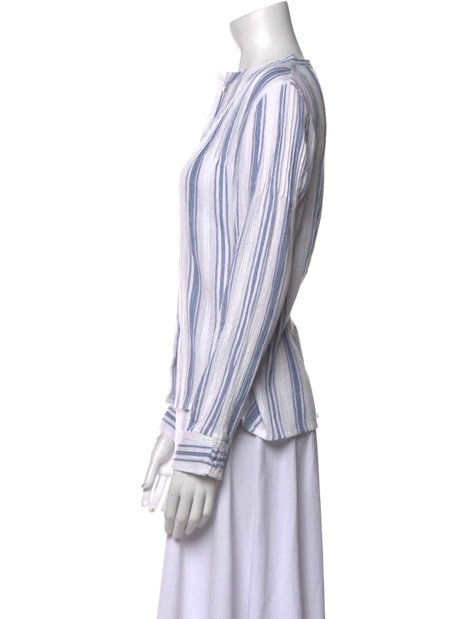 Brora Striped Scoop Neck Button-Up Top