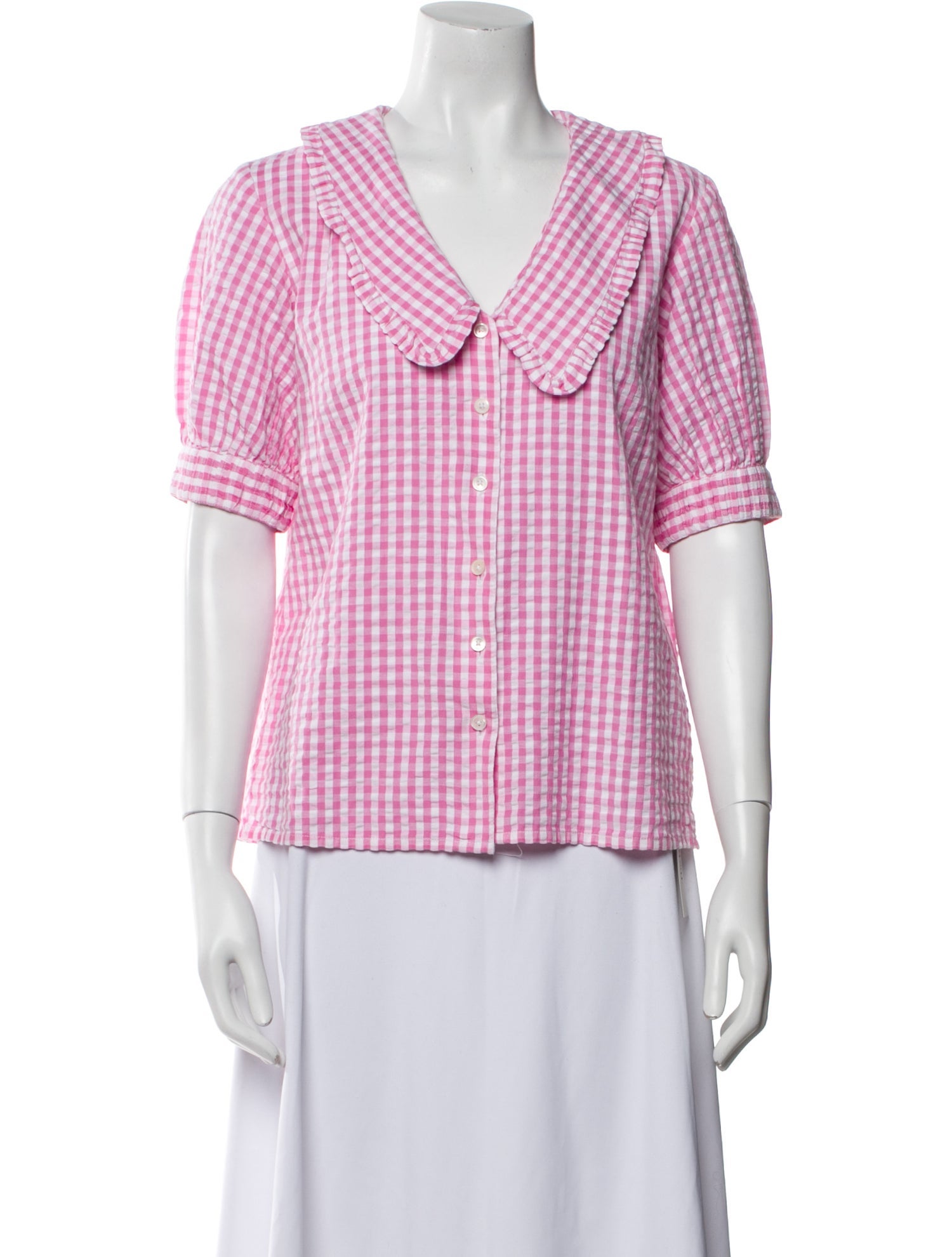 Brora Plaid Print V-Neck Button-Up Top