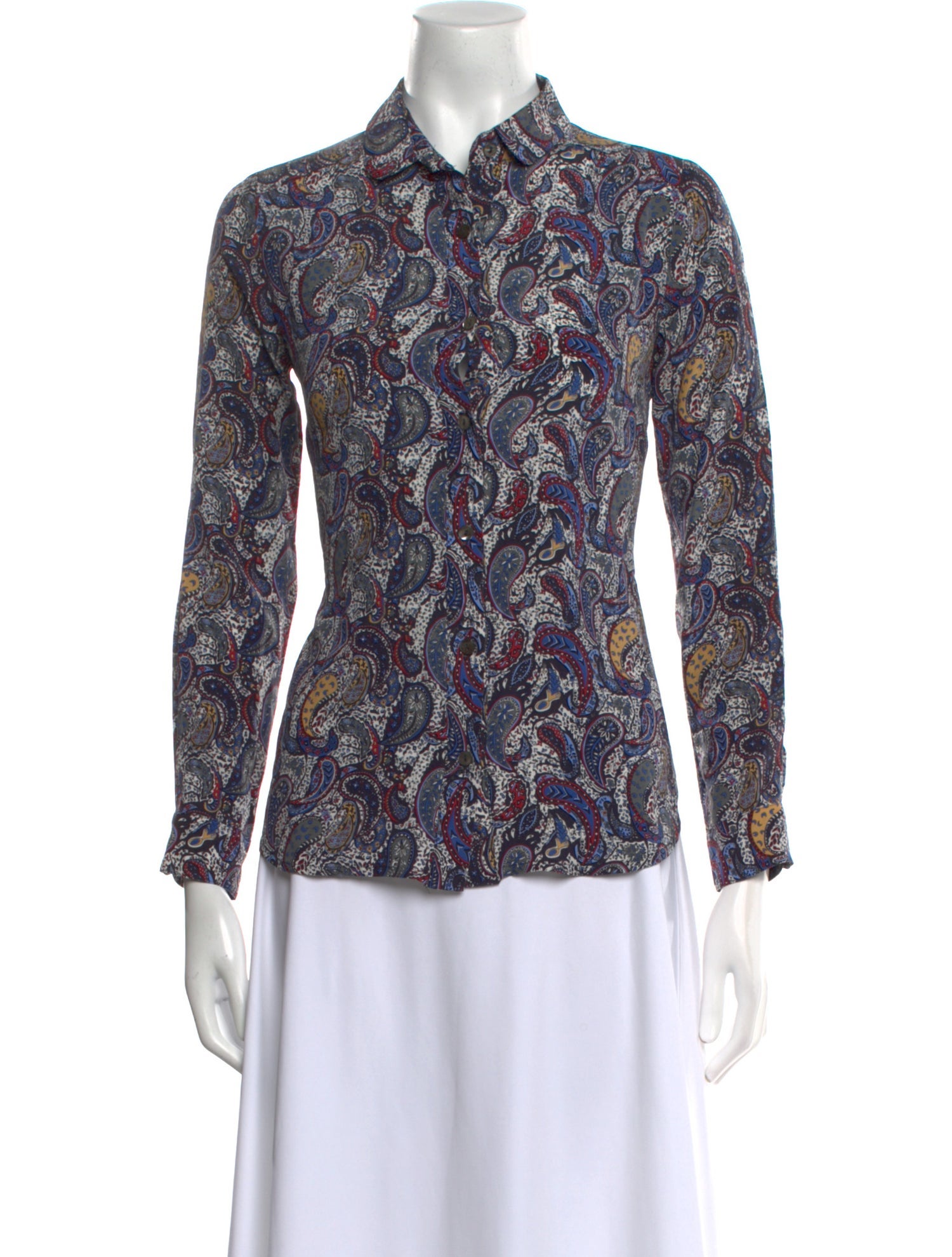 Brora Silk Paisley Print Button-Up Top