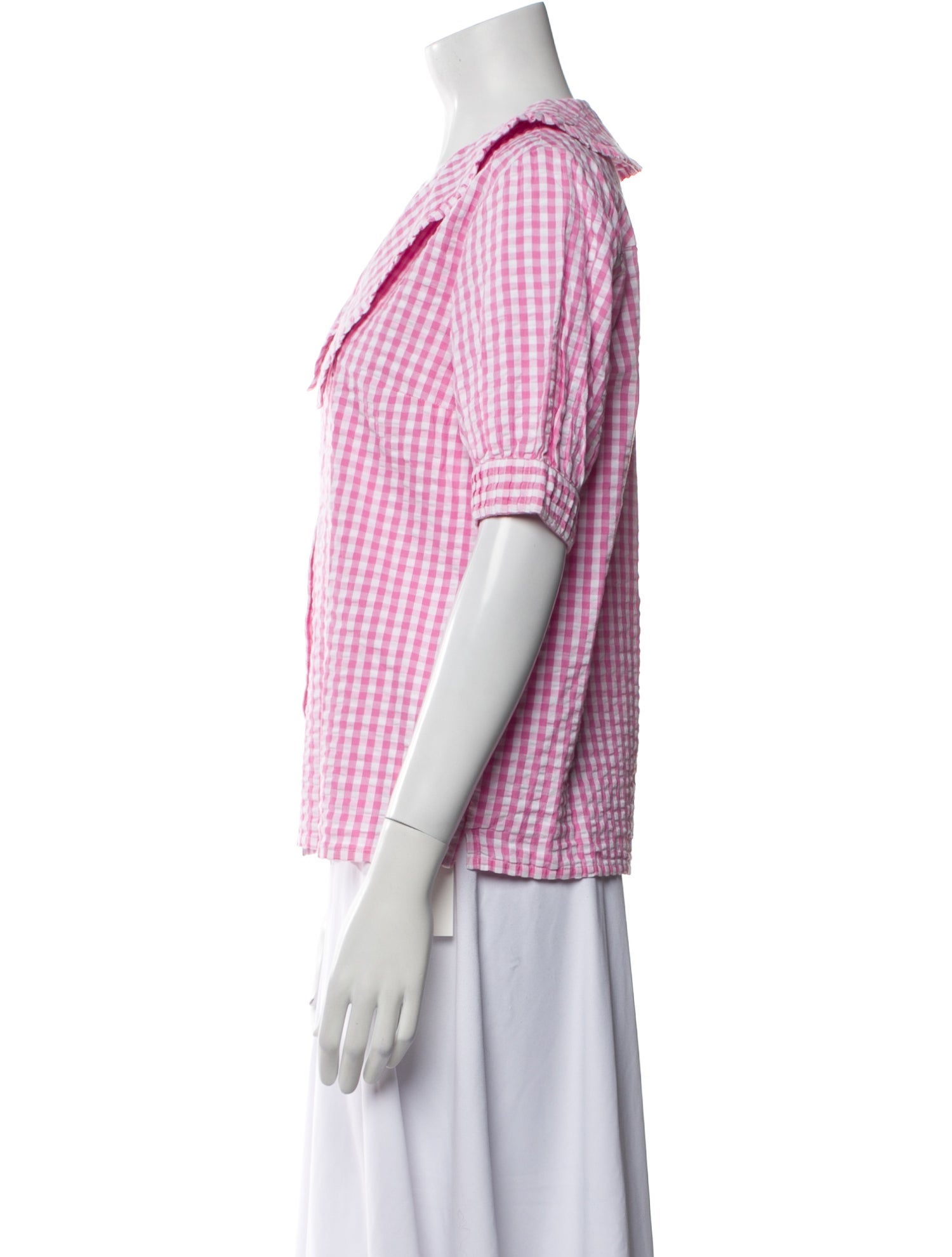 Brora Plaid Print V-Neck Button-Up Top