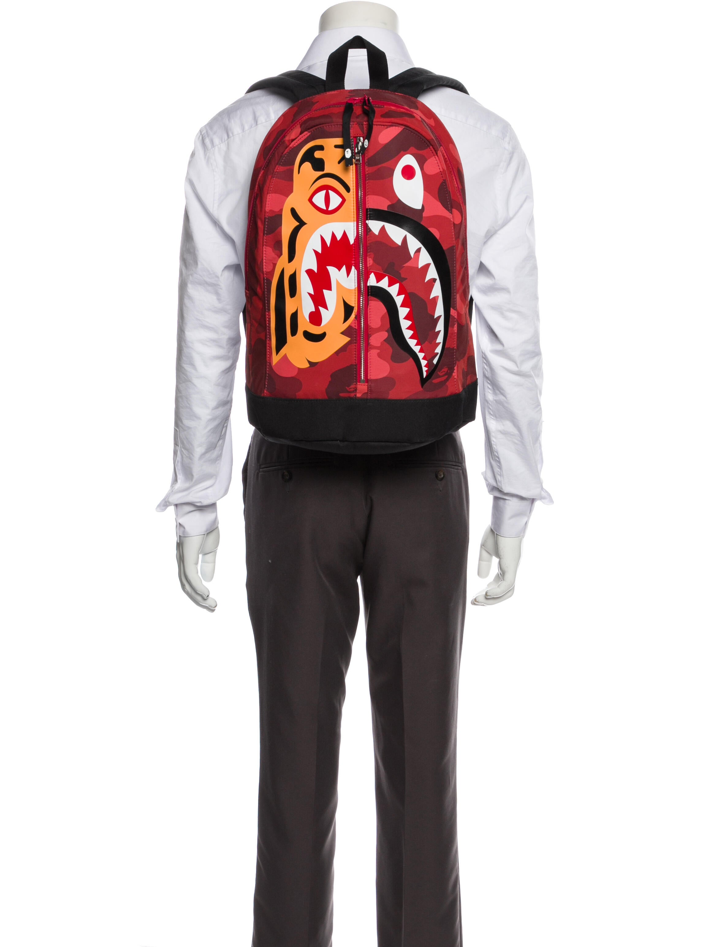 A Bathing Ape Tiger Shark Backpack w/ Tags - Red Backpacks, Bags