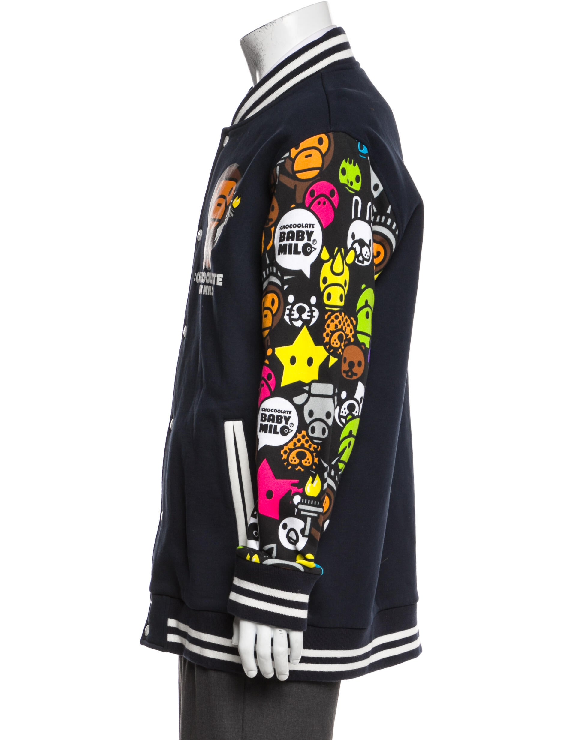 A Bathing Ape Baby Milo x Chocoolate Graphic Print Varsity Jacket