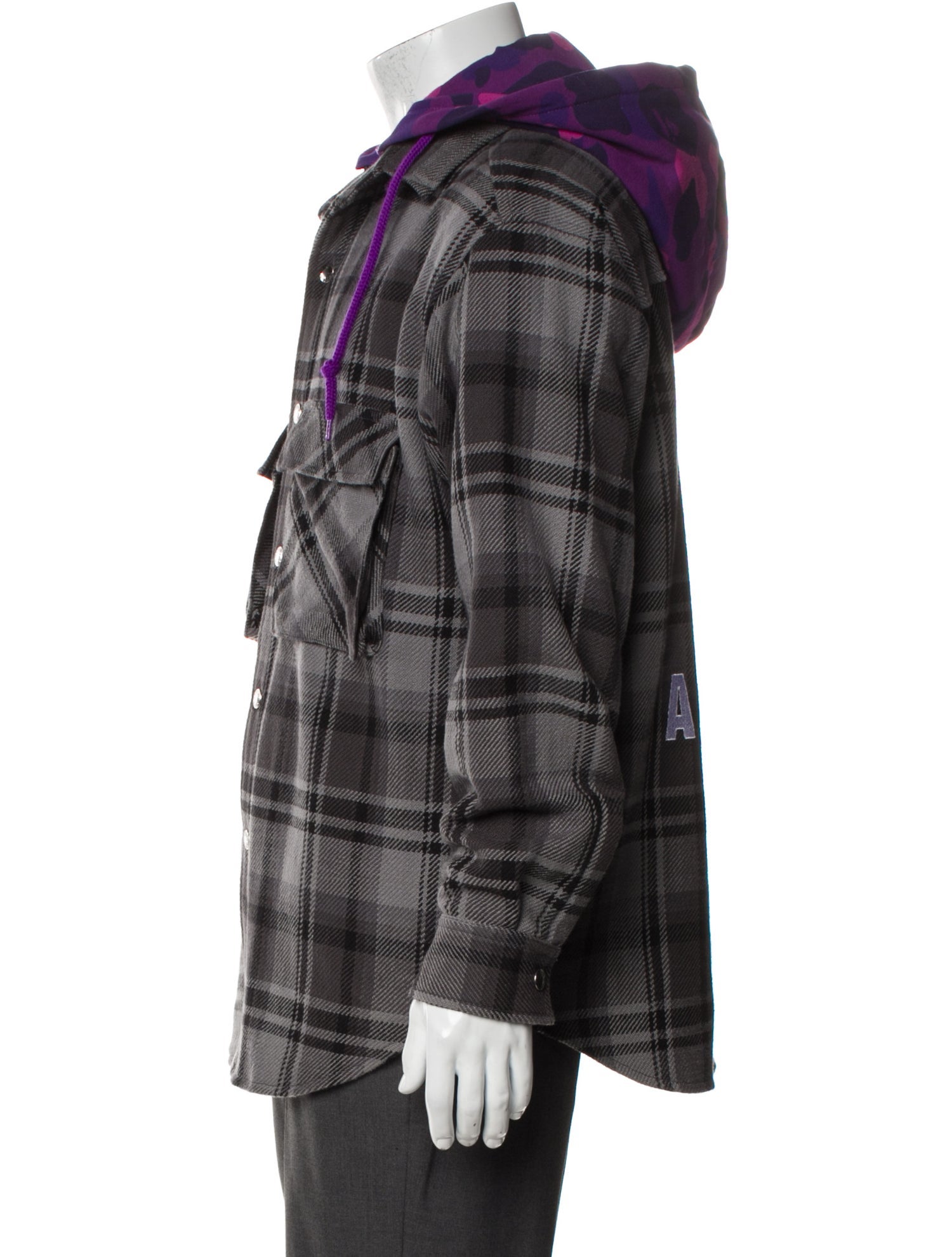 A Bathing Ape Detachable Camo Hooded Plaid Print Puffer Coat w/ Tags