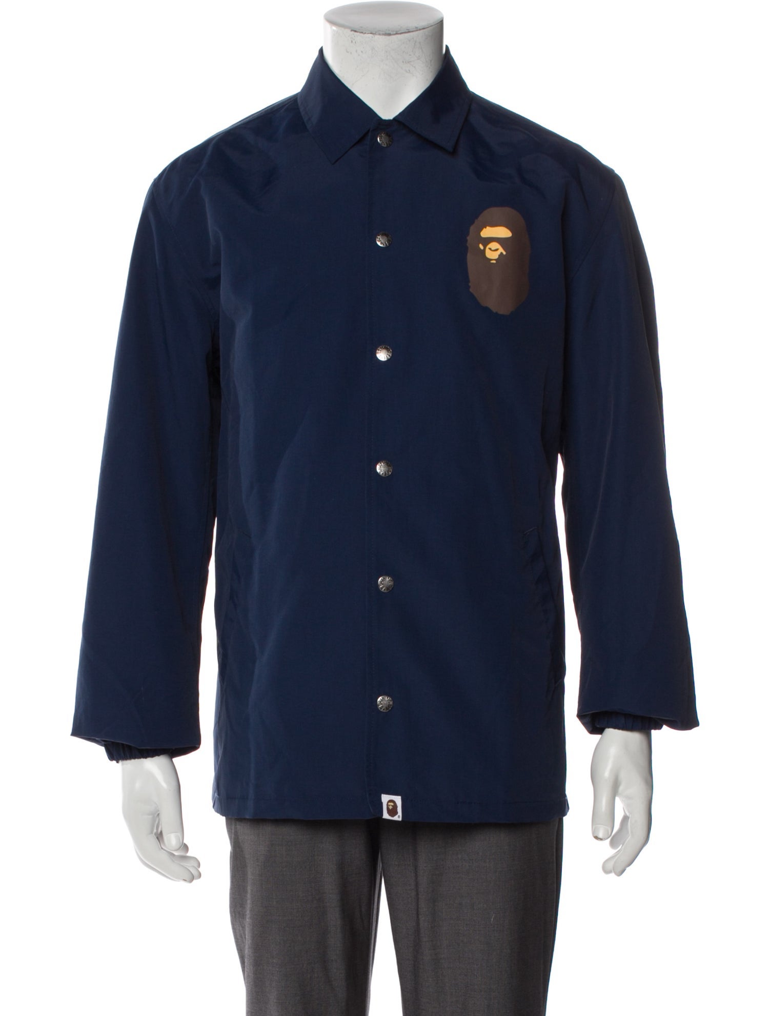 A Bathing Ape Head Logo Coaches Graphic Print Peacoat