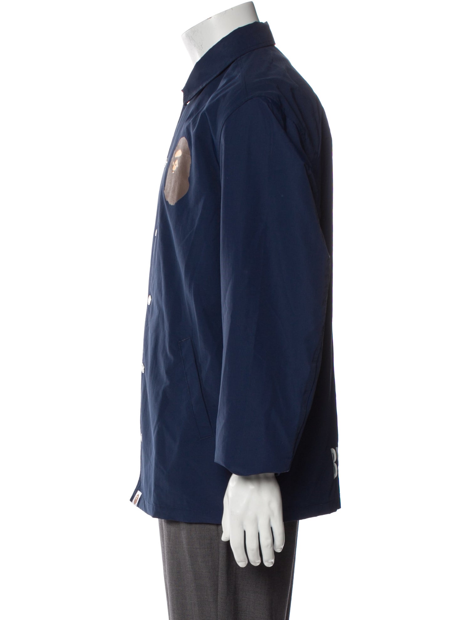 A Bathing Ape Head Logo Coaches Graphic Print Peacoat
