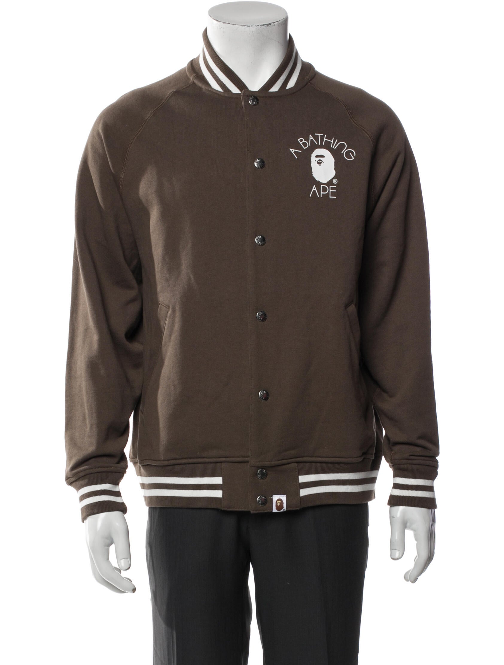 A Bathing Ape Logo Varsity Striped Varsity Jacket