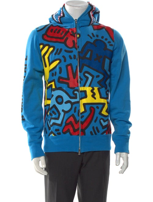 A Bathing Ape Keith Haring Shark Appliqué Full Zip Printed Hoodie