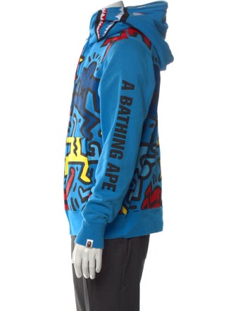 A Bathing Ape Keith Haring Shark Appliqué Full Zip Printed Hoodie