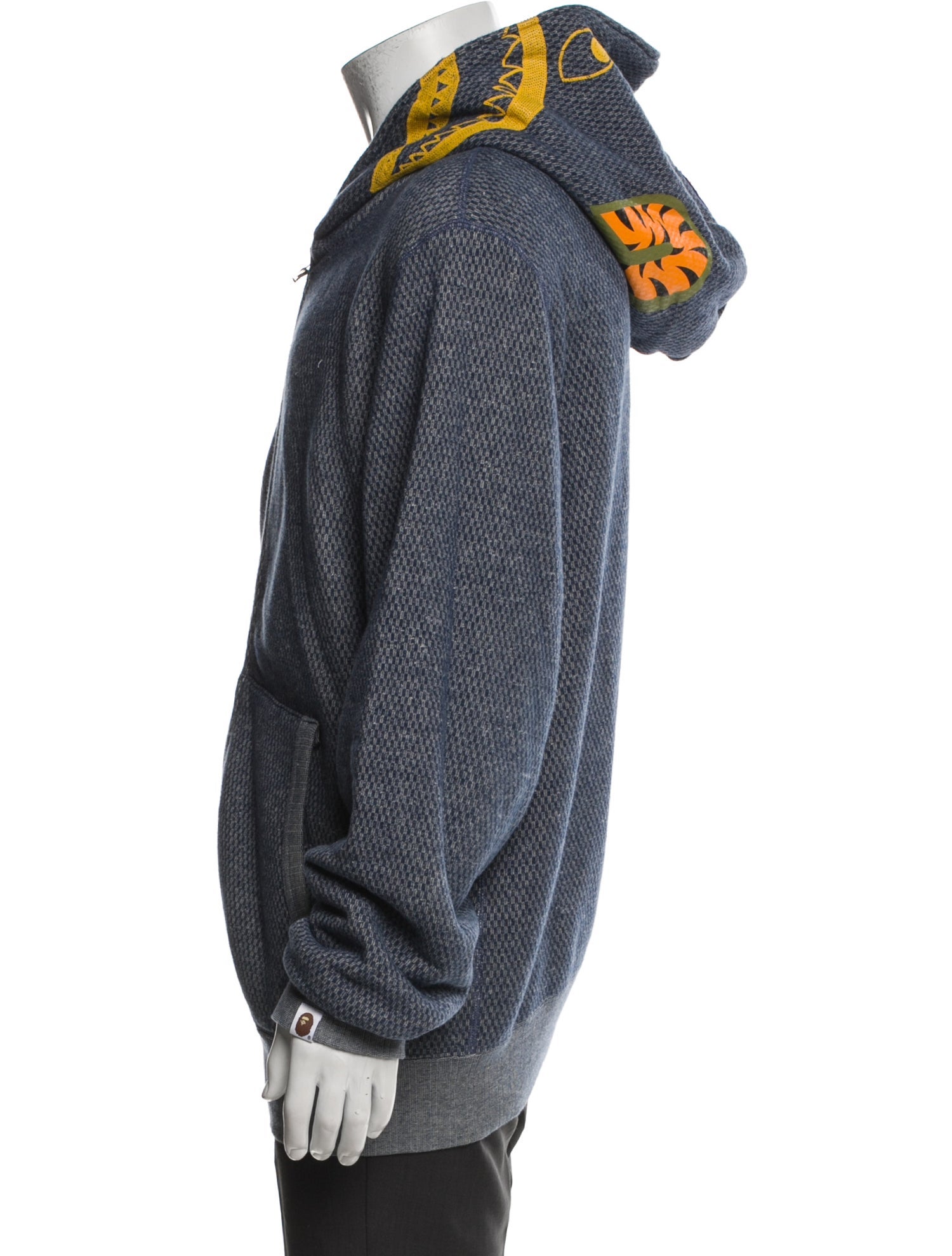 A Bathing Ape Indigo Shark Printed Hoodie