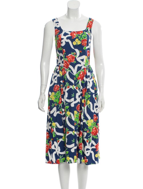 Batsheva Floral Print Midi Length Dress Blue