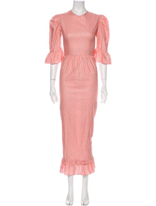 Batsheva Floral Print Long Dress Pink