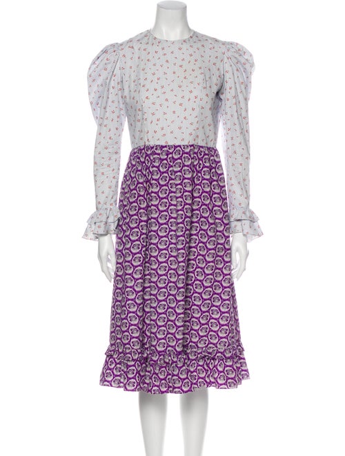 Batsheva Printed Midi Length Dress Blue