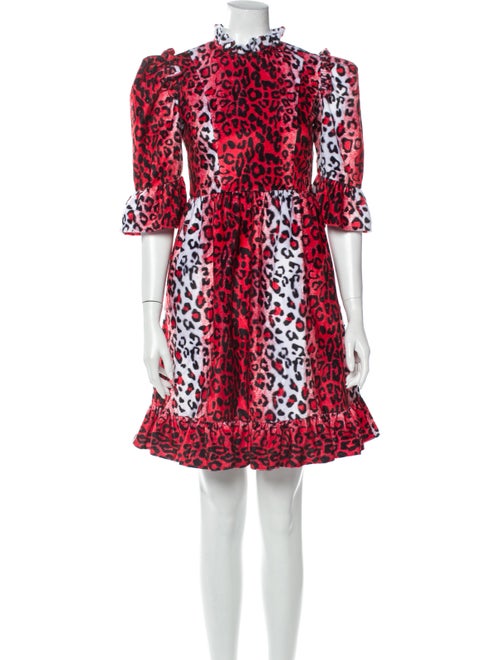 Batsheva Animal Print Mini Dress Red