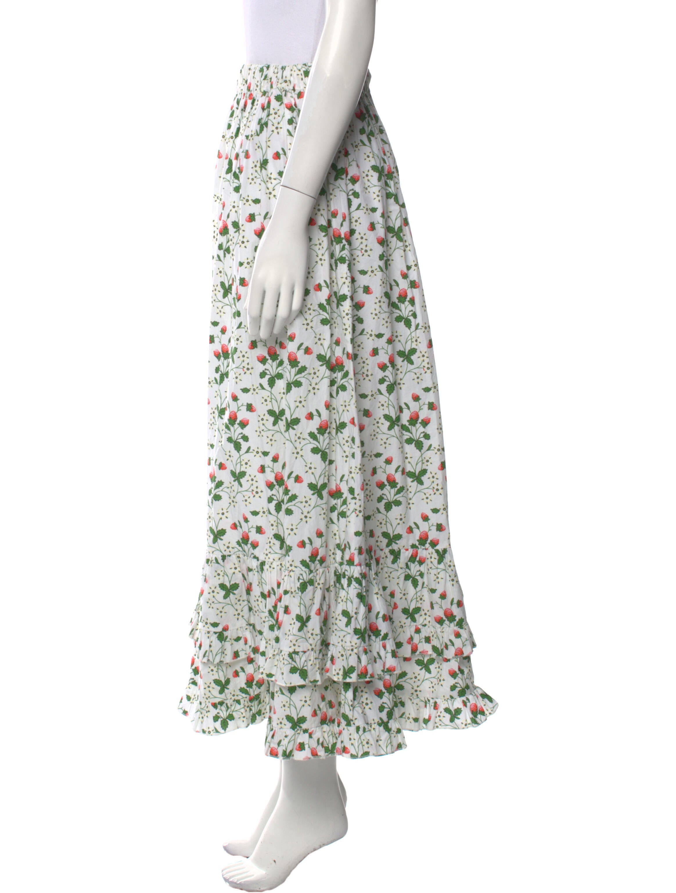 Batsheva Floral Print Midi Length Skirt White Skirts, Clothing