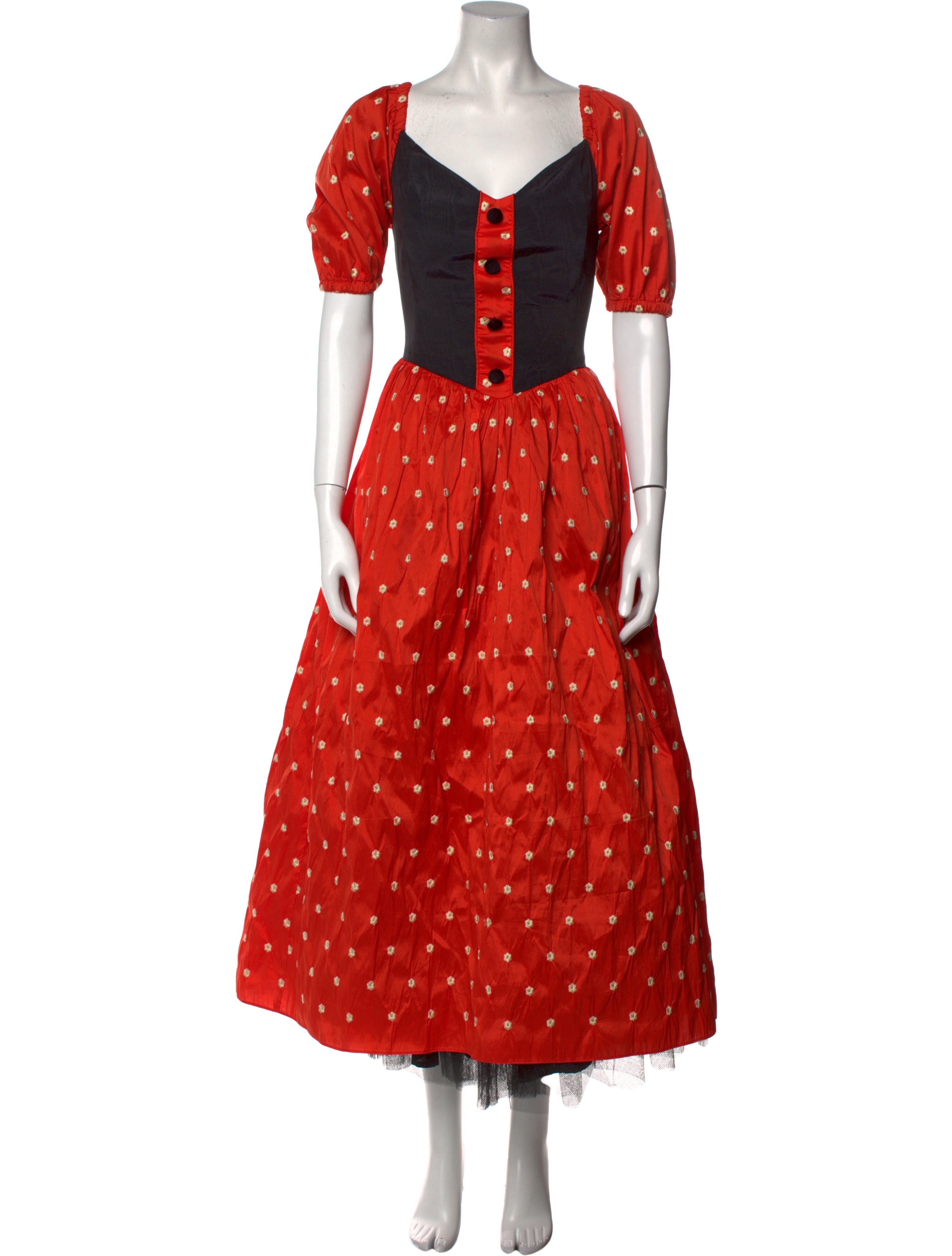 Batsheva Polka Dot Print Long Dress Red Dresses, Clothing