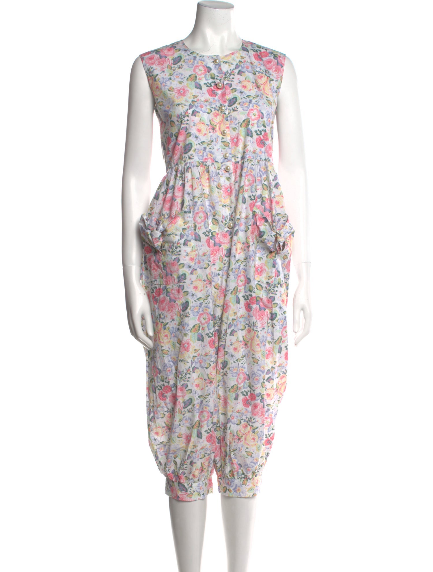 Batsheva Floral Print Crew Neck Jumpsuit White, 8.5" Rise Jumpsuits