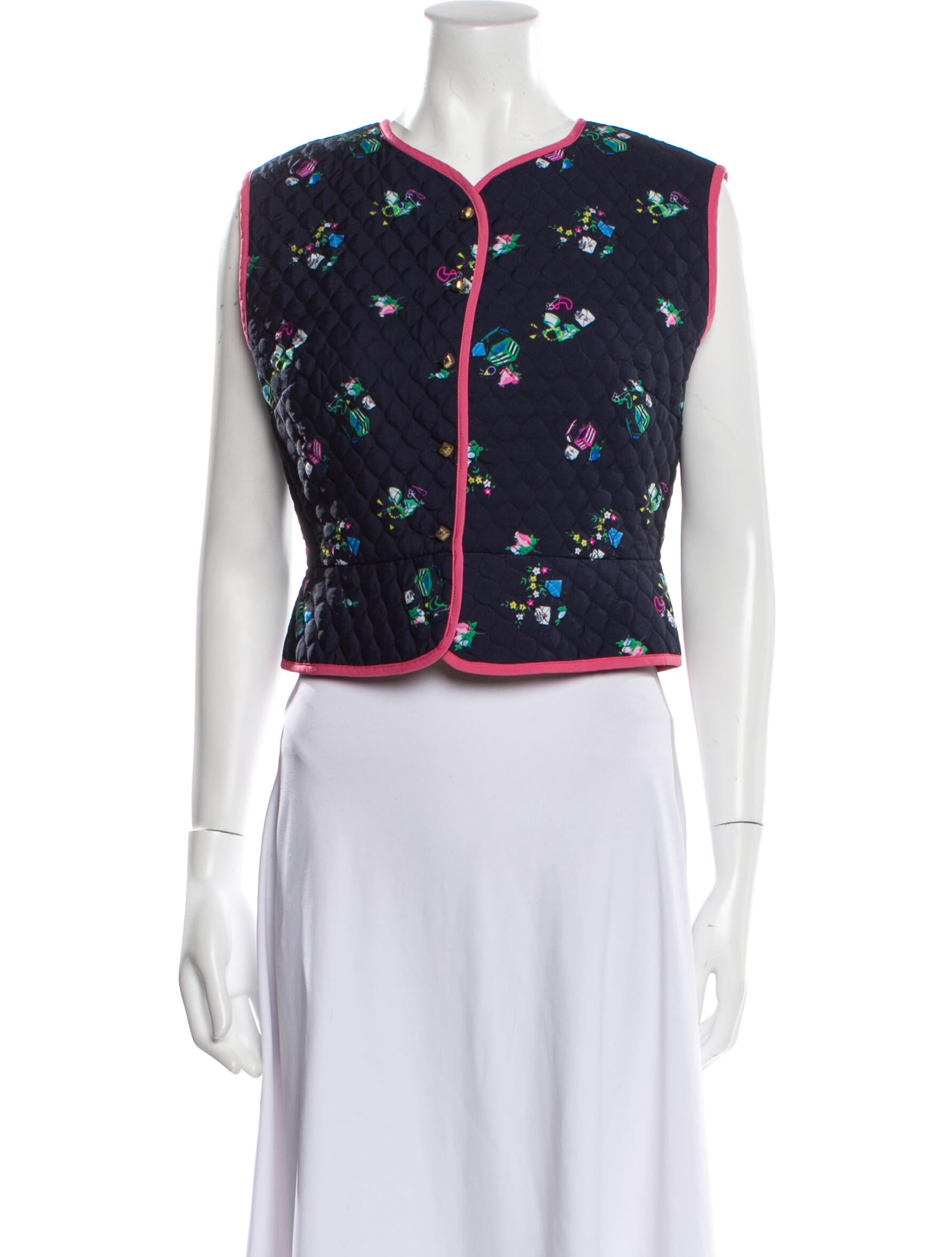 Batsheva Floral Print Vest Blue Jackets, Clothing WBATS22868 The