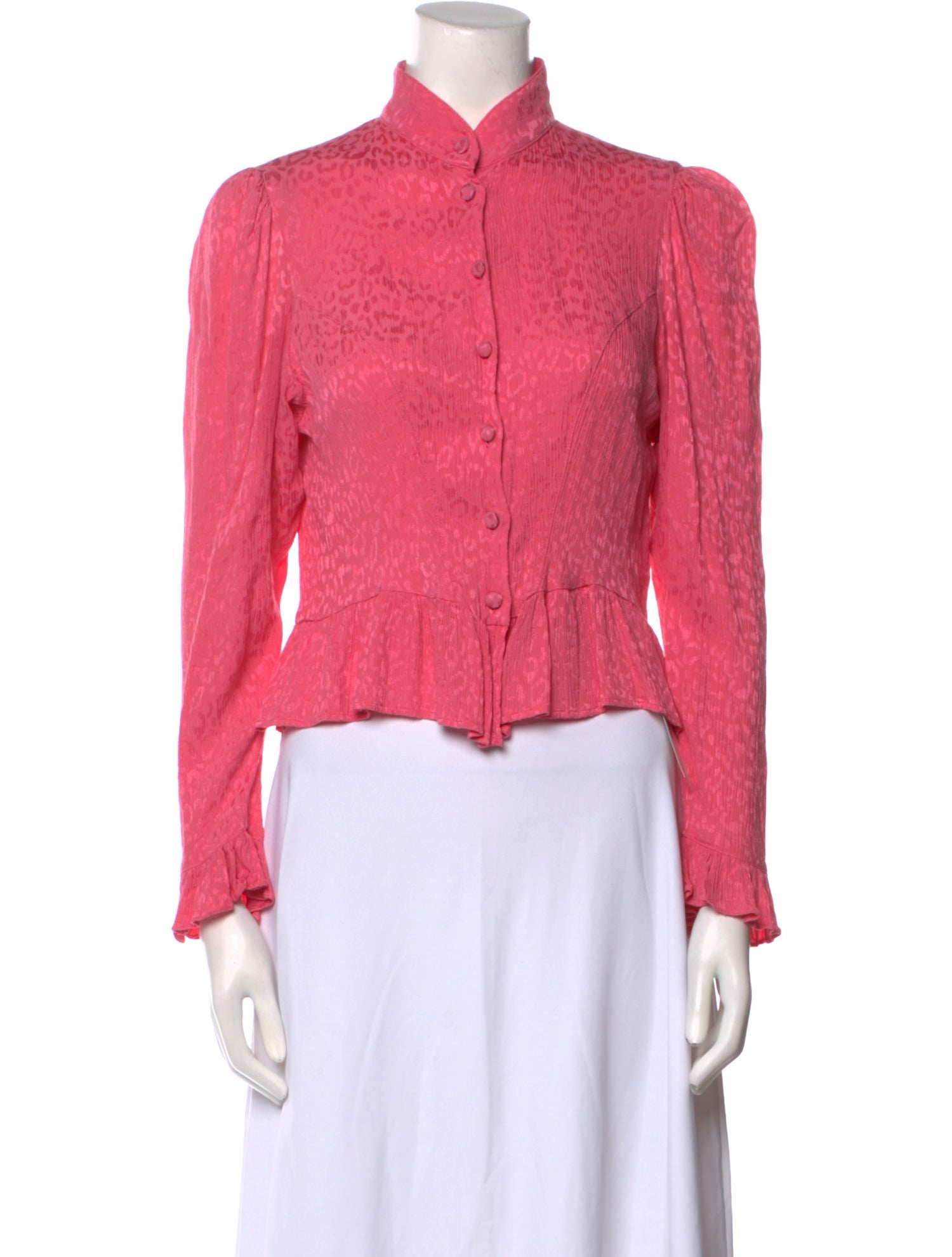 Batsheva Mock Neck Long Sleeve Button-Up Top