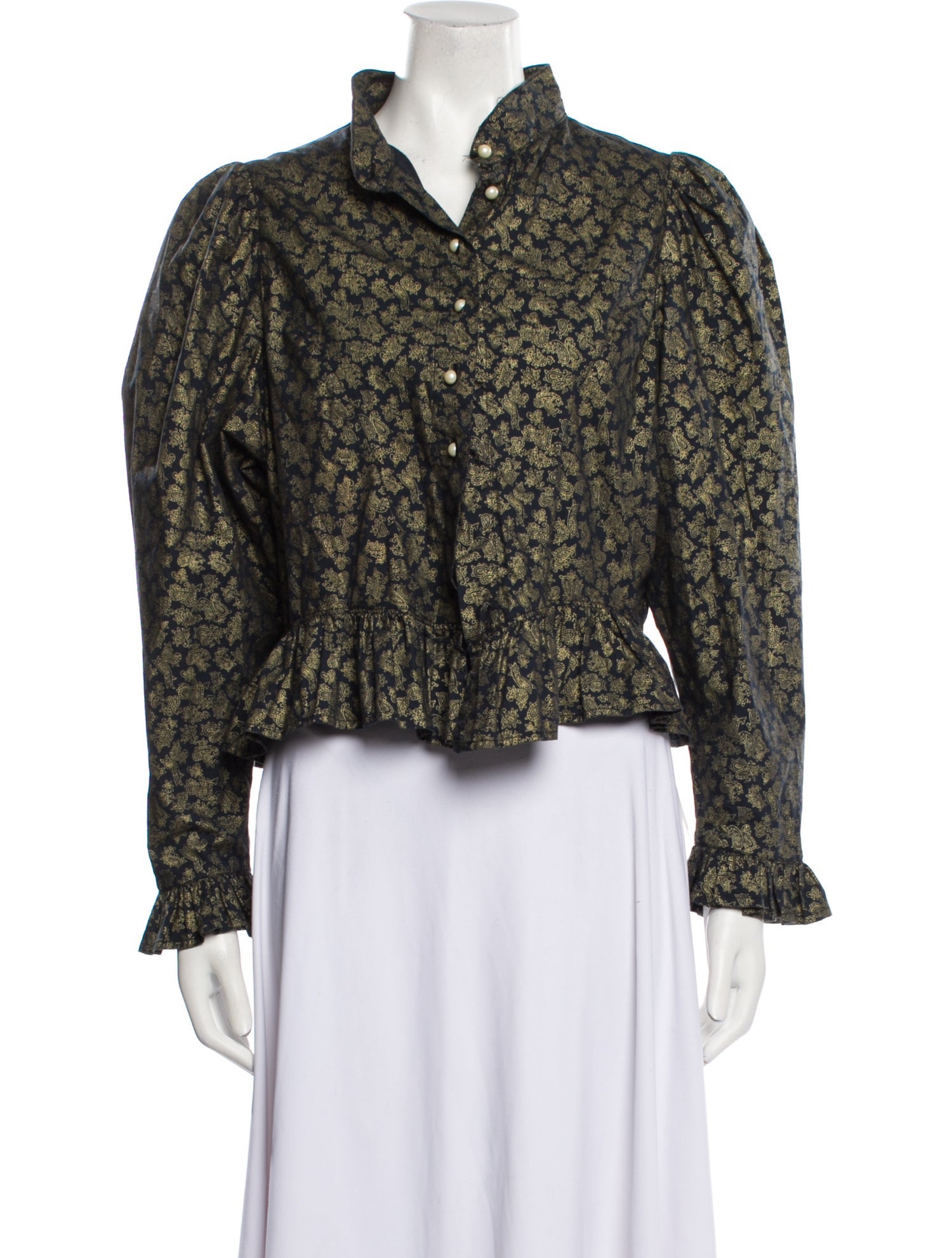 Batsheva Floral Print Mock Neck Blouse