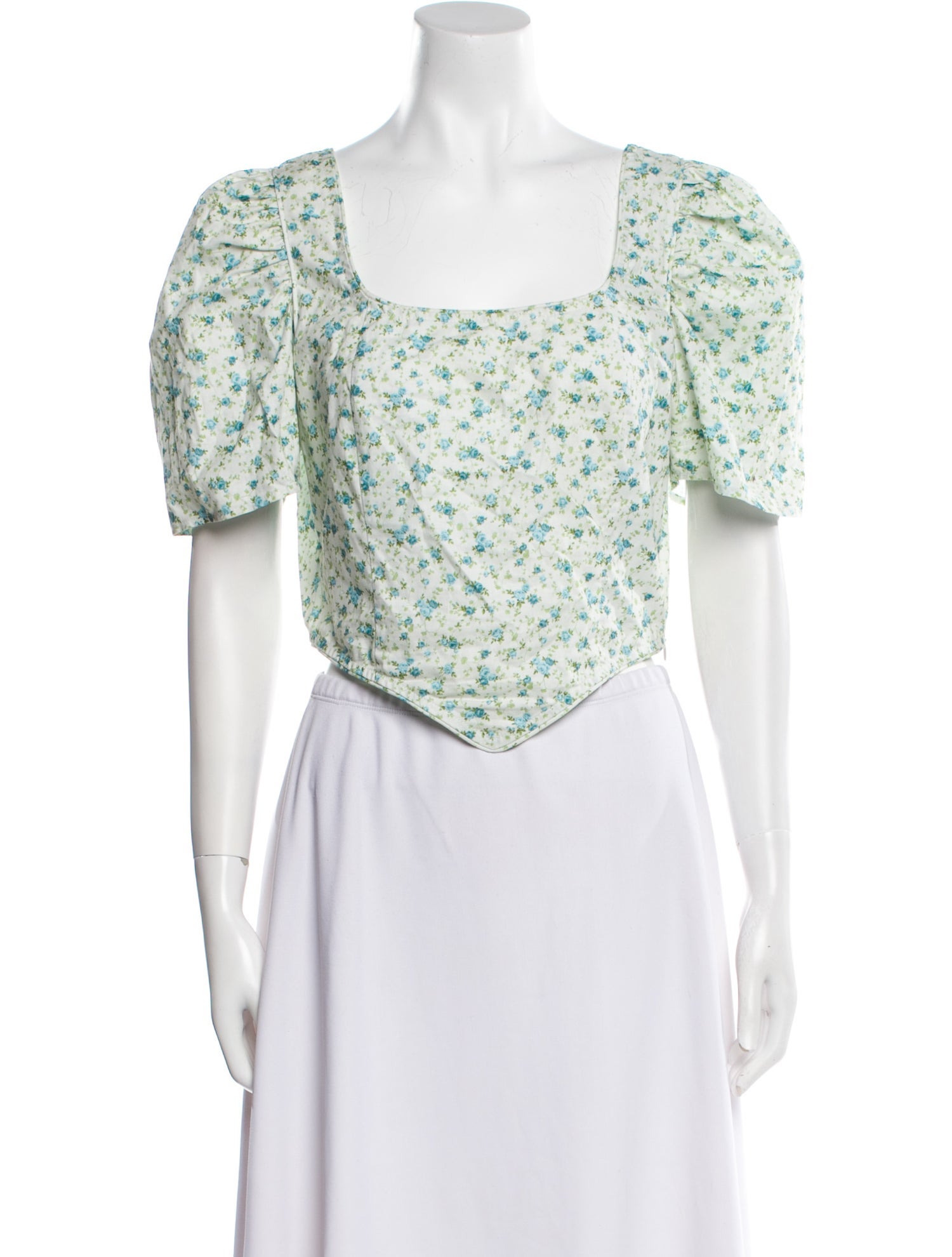 Batsheva Floral Print Square Neckline Crop Top