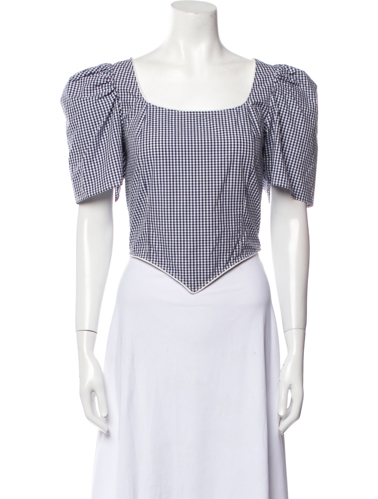 Batsheva Plaid Print Square Neckline Crop Top