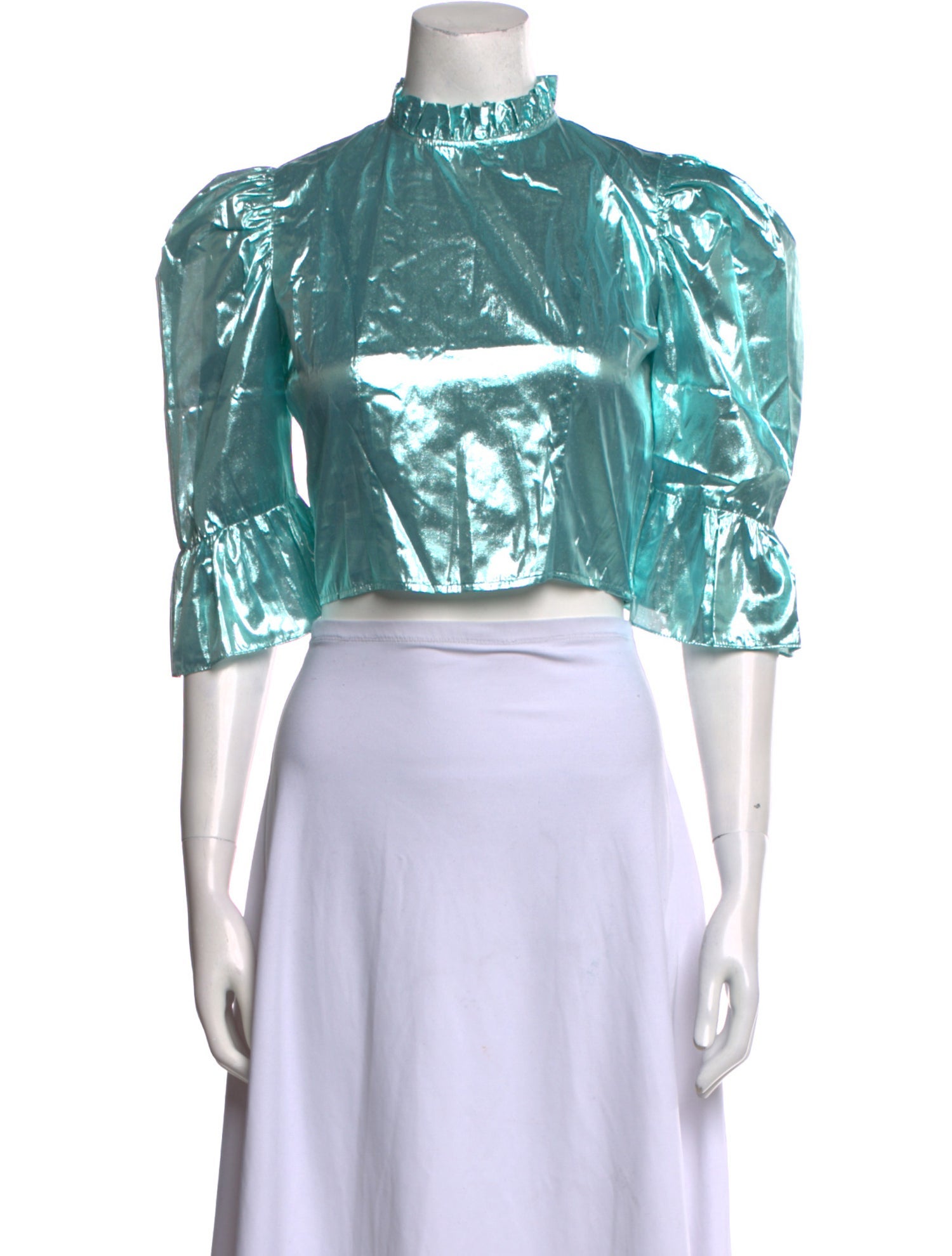 Batsheva Mock Neck Three-Quarter Sleeve Crop Top