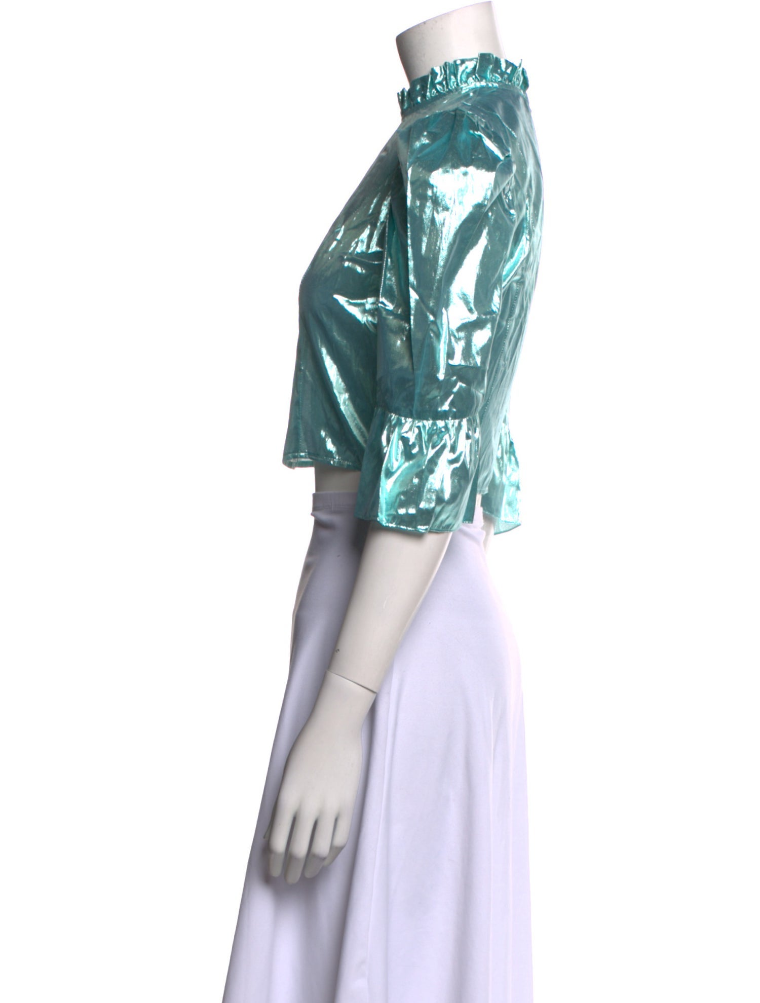 Batsheva Mock Neck Three-Quarter Sleeve Crop Top