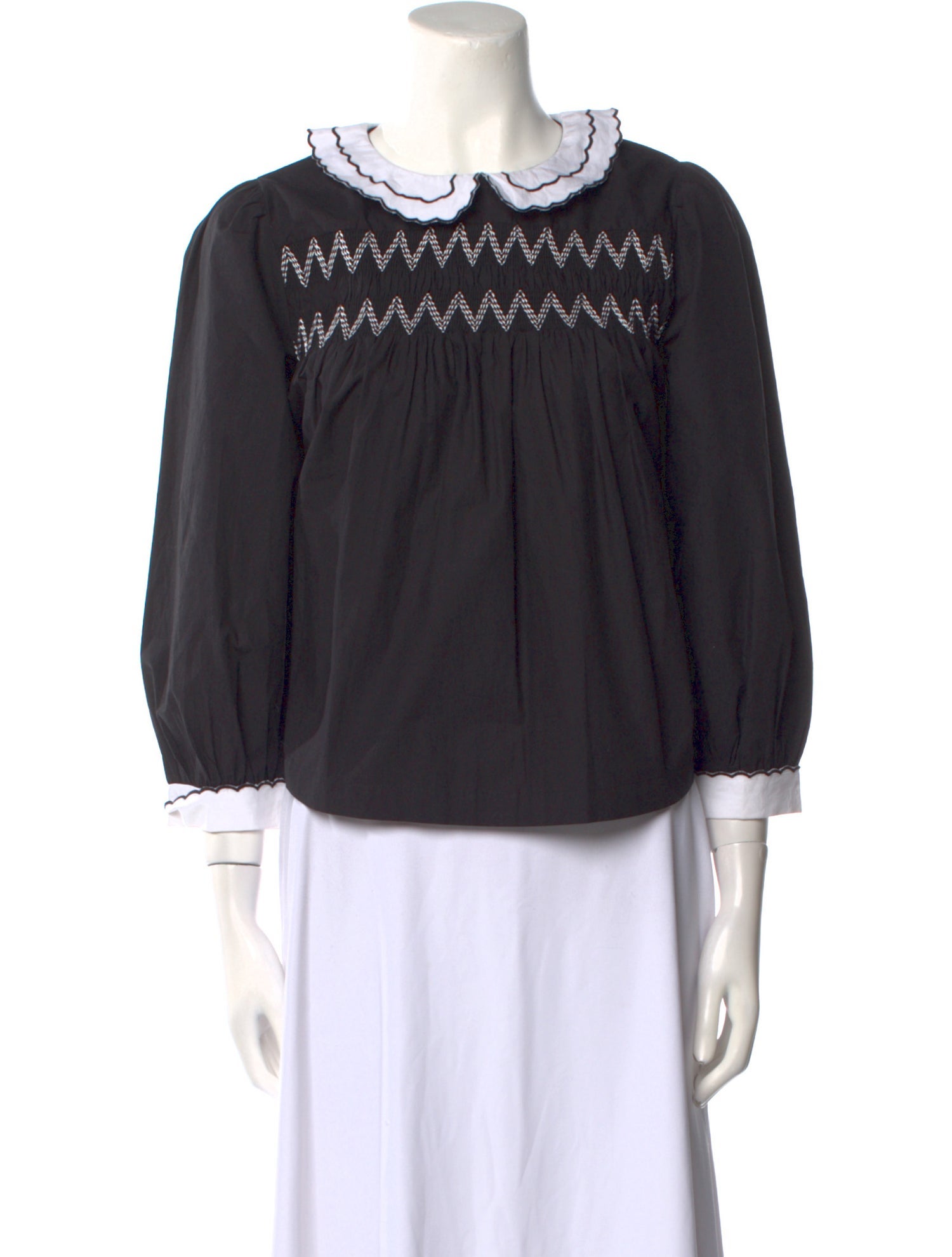 Batsheva Bateau Neckline Three-Quarter Sleeve Blouse