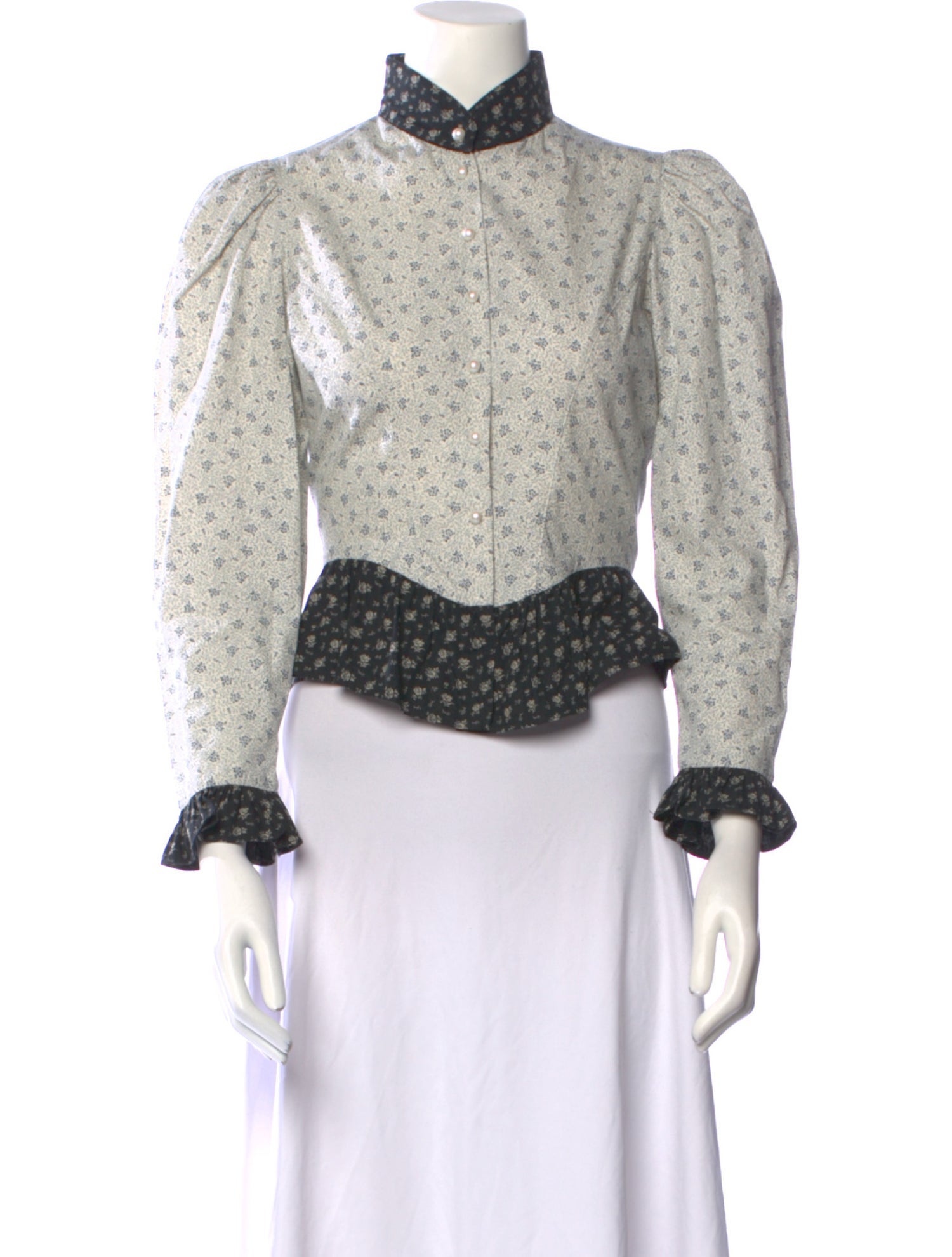 Batsheva Floral Print Mock Neck Crop Top