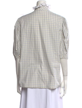 Batsheva Plaid Print Mock Neck Button-Up Top